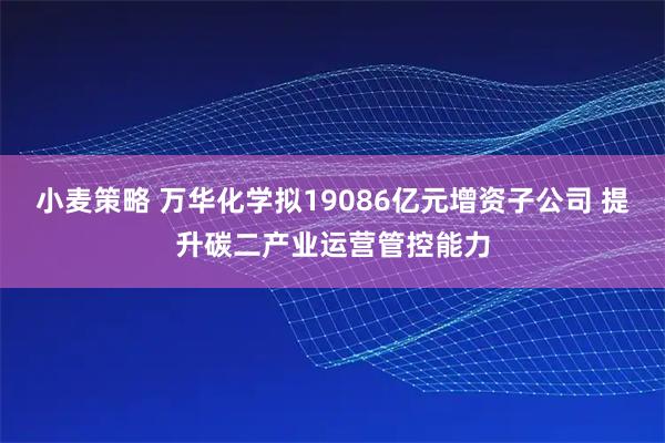 小麦策略 万华化学拟19086亿元增资子公司 提升碳二产业运营管控能力
